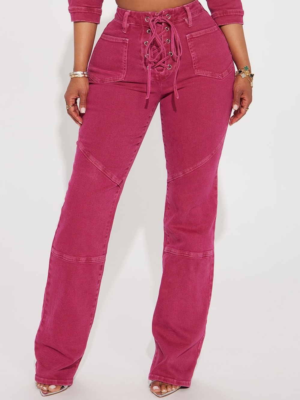 Fashion Nova Oasis Magenta Lace-Up Straight Leg Jeans (Size 15)